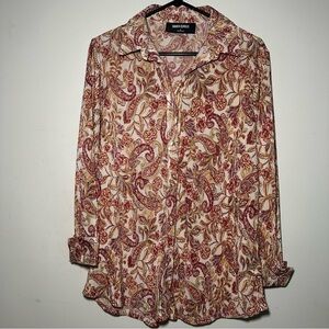 Inner Circle Women's 70s Retro Paisley Button Down Shirt Size Large